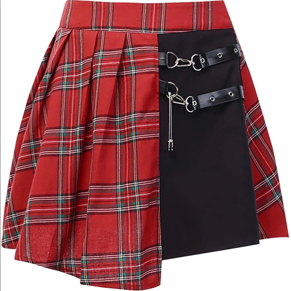 Irregular Mini Pleated Skater Skirt Asymmetric Cutout